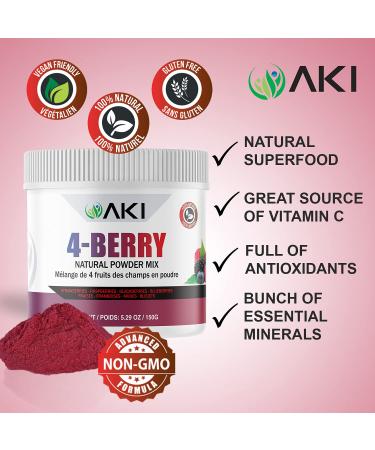AKI Natural 4-Berry Blend Powder (5.29 Oz/150Gr) | Rich in Antioxidants | Sugar-Free Coloring for Smoothies, Ice Cream, Popsicles, Yogurt - Buy Online on GoSupps.com