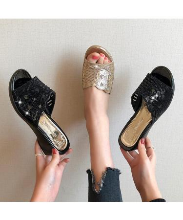 HSYHKDSY Women's Glittering Keil-Plateau Sandals | Elegant Casual Summer Shoes | Comfortable Vacation Footwear S51117 Black 4.5 UK - Buy Online on GoSupps.com