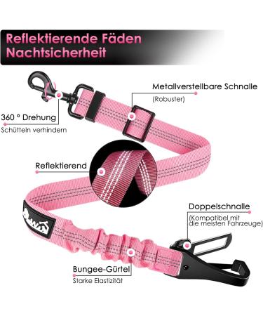Eyin Dog Seat Belt - 3 in 1 Reflective Elastic Nylon - Universal Fit for All Dog Breeds - 90cm Pink | Safe & Comfortable Car Travel - Buy Online on GoSupps.com
