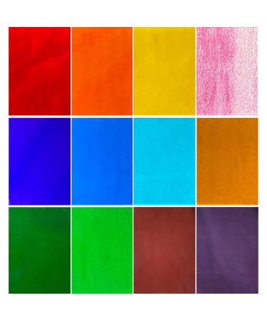 Hengyisha 12 Sheets Transparent Stained Glass Sheets, Rainbow Colors Stained Glass Supplies, 6"X4" Cathedral Glass Mosaic Glass Tiles for Crafts Transparent Rainbow