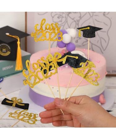 SANNIX 96Pcs Graduation Cupcake Toppers 2023 Double-Sided Glitter Graduation Themed Class of 2023 Grad Cap Diploma Cupcake Picks for Graduation Party Decorations 2023 Cake Topper Supplies (Gold) - Buy Online on GoSupps.com
