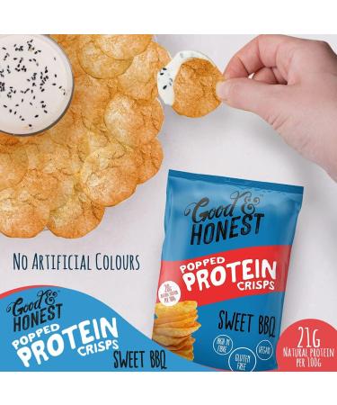 Good & Honest Popped Protein Crisps Gluten-Free Pub Snacks Sweet BBQ Flavour 8 x 85g - Buy Online on GoSupps.com