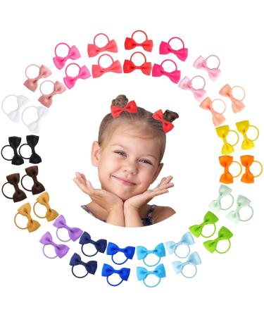sularpek 40PCS Baby Girls Hair Bows Small Size Bows Hair Ties 20 Colors Rubber Band Hair Ropes Hair Accessories Hair Bobbles for Kids Toddlers Little Girls