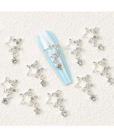 30PCS Dangling 3D Metal Star Nail Charms with Rhinestones - DIY Nail Art Jewelry for Women - Silver - Buy Online on GoSupps.com