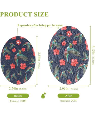 3-Pack Cleaning Kitchen Sponges Oval Red Flowers Hummingbird Kitchen Cellulose Dishwashing Wood Pulp Cotton - Buy Online on GoSupps.com