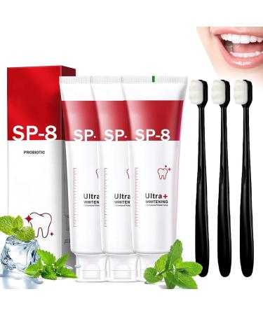 SP-8 Ultra Whitening Toothpaste - Probiotic Brightening & Deep Cleaning Care (3 Packs + 3 Brushes) - Shop Internationally - Buy Online on GoSupps.com