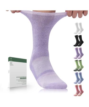 Bulinlulu Diabetic Socks with Grippers or without Grippers for Women&Men-6 Pairs Bamboo Non Binding Diabetic Crew Socks Crew Bright Colour Clash-6 Pairs Medium