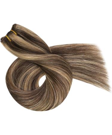 Ugeat 55 cm Double Weft Hair Extensions Human Hair with 100cm Sew in Hair Extensions Weft Human Hair Extensions Dark Brown Highlight with Caramel Blonde #P4/27 Sew in Hair 105g 22in 3.Weft#P4/27 - Buy Online on GoSupps.com