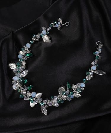 Denifery Rhinestone Green Crystal Wedding Hair Vine Headband - Blue Bridal Accessories for Women - Buy Online on GoSupps.com
