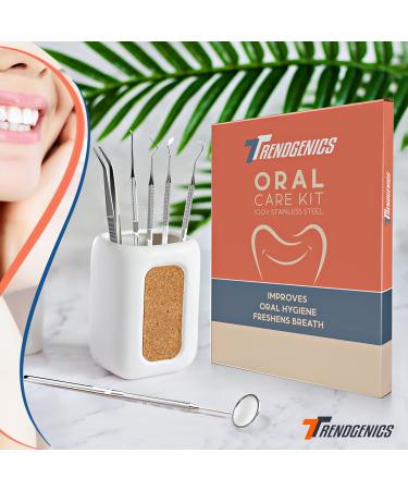 TrendGenics Dental Tools Professional Cleaning Kit - 6Pcs Set for Plaque & Calculus Removal - Stainless Steel Hygiene Dentist Set with Black Case - Ideal for Home & Oral Use - Buy Online on GoSupps.com