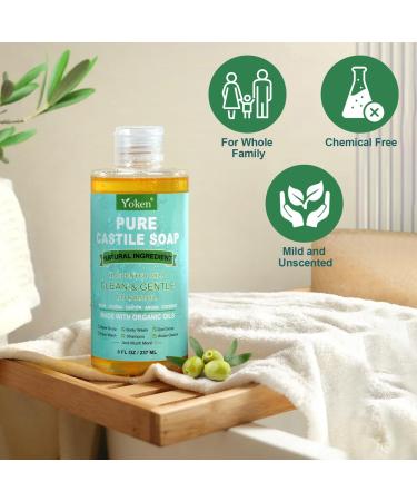 Yoken Pure Castile Liquid Soap EWG Verified Organic & Unscented (8 OZ) | Vegan Multi-Purpose Soap for Face Laundry Dishes Sensitive Skin Travel-Friendly 8 Fl Oz - Buy Online on GoSupps.com