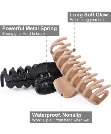 Tocess Large Hair Claw Clips for Women - Strong Hold 4.33 Inch Matte Clips (4 Pcs) - Ideal for Thin, Thick, Curly Hair - Black, Khaki, Pink, Green - Buy Online on GoSupps.com