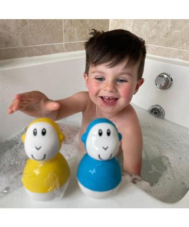 Matchstick Monkey Bathtime Wobblers Set - 2 Antimicrobial Baby Bath Toys, Easy-to-Grip Sensory Learning Toy for 12 Months+, Blue & Yellow - Buy Online on GoSupps.com