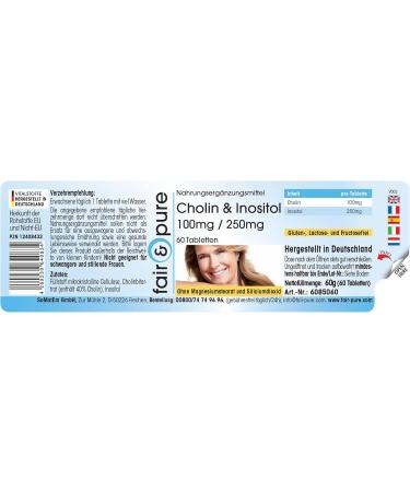 Fair & Pure Choline Tablets with Inositol - Vegan 100mg Choline & 250mg Inositol - Non-GMO No Magnesium Stearate - 60 Count - Buy Online on GoSupps.com