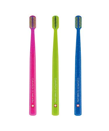 Curaprox 3 x toothbrush CS 5460 Ortho - Hand toothbrush with a special cut for braces with 5460 Ultra Soft Curen bristles - 3 pieces random color