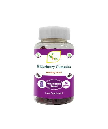 Ved Elderberry Gummies EDB Chews Elderberry Flavour with Vitamin C and Zinc Raw Unfiltered Elderberry Gummies Vegetarian Vegan Health Supplement for Adult - 60 Chews 30 Days Supply
