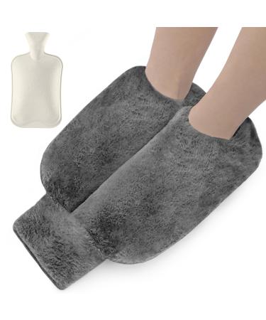 Mokani foot warmer 2 in 1 foot warmer without electricity super soft flanel fabric cover and 2l rubber hot water bottle for men and women bed bottle for pain relief and deep sleep (gray 40x35cm)