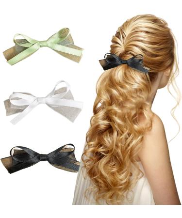 AJOIDR Ribbon Elegant 2000s Style Side Clip Hair Clip Elaborate Fairy Style Large Bowknot Balletcore Green-2pcs - Buy Online on GoSupps.com