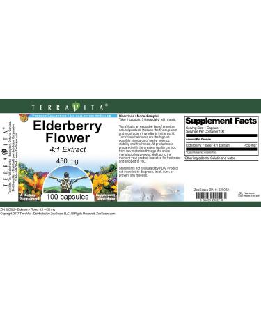 Elderberry Flower 4:1-450 mg (100 Capsules ZIN: 520022) - 3 Pack - Buy Online on GoSupps.com