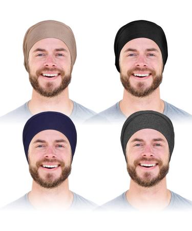 4 Pieces Satin Lined Hair Cover Satin Sleep Bonnet Adjustable-Designed Sleeping Beanie Stay on No Fading Cap for Men Black  Dark Blue  Camel  Dark Gray