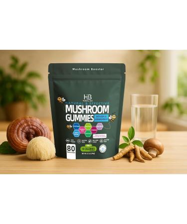 Organic Ashwagandha & Lions Mane Mushroom Gummies - Reishi Cordyceps Turkey Tail Maitake Shitake & Chaga Immune Support & defense Brain Boost Vegan All-in-One Superfood supplement | 80 gummies - Buy Online on GoSupps.com
