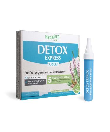 HERBALGEM - Detox Express 7 Days - Purifies The Body In Depth - Food Supplement Gemmotherapy - Highly Concentrated Formula - Global Action - 5 Fresh Buds - Organic - 7x10ml