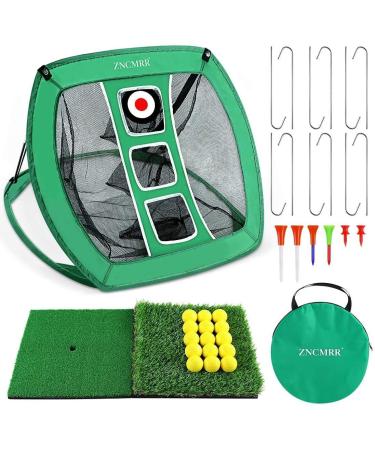 Pop Up Golf Chipping Net, Indoor/Outdoor Golfing Target Net Collapsible Portable Golf Hitting Net with 15 Training Balls and 2 Hitting Mats for Backyard Driving and Swing