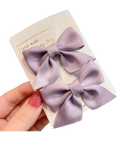 KERTFGOKU Cotton Hair Bows Clips for Girls - 2 PCS Non Slip Hair Ribbon for Baby Girls, Toddlers & Kids in Purple - Infant Hair Accessories - Buy Online on GoSupps.com