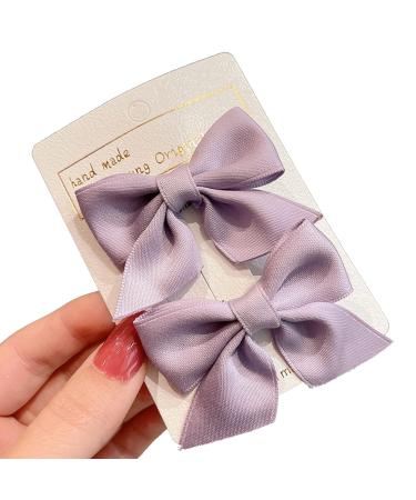 KERTFGOKU Hair Bows Clips for Girls Baby Hair Clips Cotton 2 PCS Hair Ribbon Non Slip For Infant Hair Accessories for Baby Girls Toddler Kids (Purple)