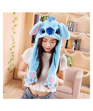 Hat girls ear movement jumping hats women women warm plush rabbits winter caps children cute hare fuzzy pinch airbag funny hats (color: stitch blue size: 30x50cm)