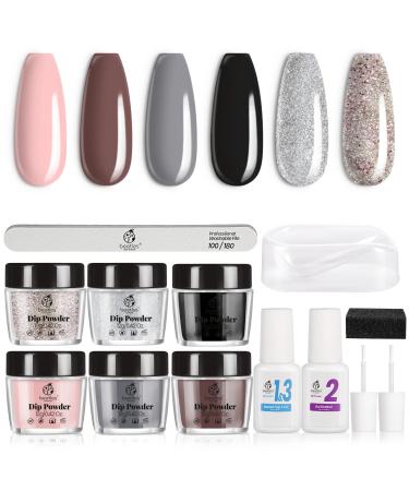Beetles Dipping Powder Nail Starter Kit of 6 Colors Powder with Gel Liquid Essential Tools Set, for French Nail Manicure Nail Art Kit Dip Powder Liquid Set Withering Rose II