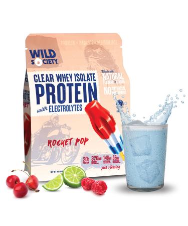 WILD SOCIETY - Premium Clear Whey Protein + Electrolytes - Refreshing Whey Protein Isolate Powder - 20g Protein 0 Added Sugar GMO-Free Natural Flavors & Colors - Rocket Pop 16 oz