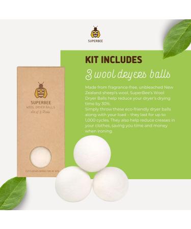 SuperBee Eco Laundry Kit - Chemical-Free Travel Set for Sensitive Skin | 300 Loads 3 Wool Dryer Balls & Cotton Mesh Bags - Buy Online on GoSupps.com