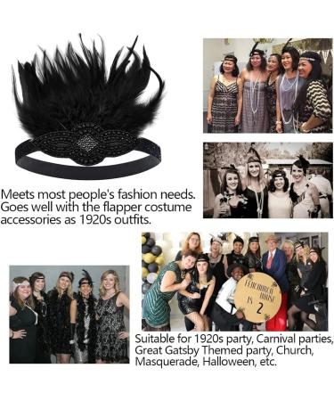FGSS 1920s Flapper Headpiece Headband - Roaring 20s Feather Great Gatsby Hair Accessories, Black - Buy Online on GoSupps.com