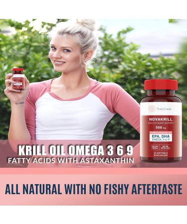 Premium Krill Oil Omega 3 6 9 Supplement - 60 Burpless Red Softgels with EPA, DHA, Astaxanthin - 1000mg per Serving, No Fishy Aftertaste - Buy Online on GoSupps.com