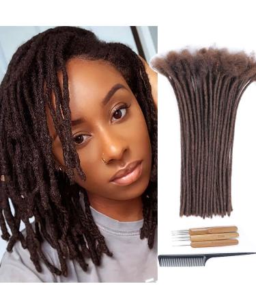 Huarisi 100% Human hair Dreadlocks Extensions for Black Women 12 inch 60 Strands 0.4cm Brown Afro Kinky Hair Fashion Handmade Permanent Loc Extensions Real Hair for Man (#4 60 Locs) 12inch 60 Locs #4 0.4cm