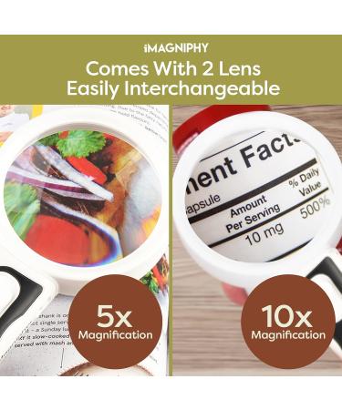 iMagniphy High Power Magnifying Glasses with Light - 5X & 10X Magnification - Ideal for Seniors with Macular Degeneration - Reading Magnifying Glass with 2 Interchangeable Lenses - Black - Buy Online on GoSupps.com