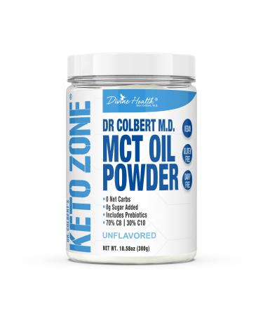 Dr. Colbert's Keto Zone MCT Oil Powder | Unflavored | 70% C8 | 30% C10 | 0 Net Carbs | Gluten Free | 30 Day Supply | 300g |