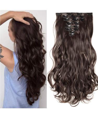 SEGO 61cm Clip in Extensions Hair Extension Hairpiece 8 Wefts like Real Hair Wavy Dark Brown 24"-120g