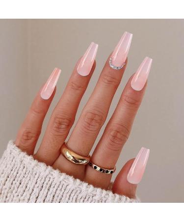 24Pcs Pink Gradient Rhinestone Coffin Press-On Nails - Long Ballerina False Nails for Women and Girls - Buy Online on GoSupps.com