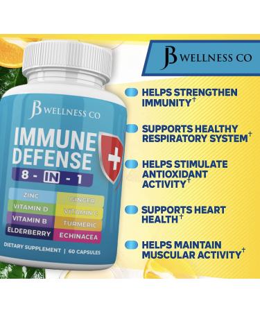 JB Wellness CO Immune Support 8 in 1 Capsules - Zinc, Vitamin D3, C, Elderberry - Immune Booster with Echinacea, Ginger, Turmeric - 2-Pack - Buy Online on GoSupps.com