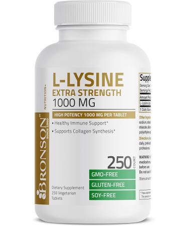 Bronson L-Lysine Extra Strength 1000 mg - High Potency Immune Support & Collagen Synthesis - Non-GMO Vegetarian Tablets - 250 Count - Buy Online on GoSupps.com