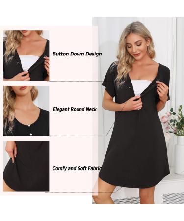Sykooria Maternity Nightdress Short Sleeve Nursing Nightgown - Black XL - Buy Online on GoSupps.com