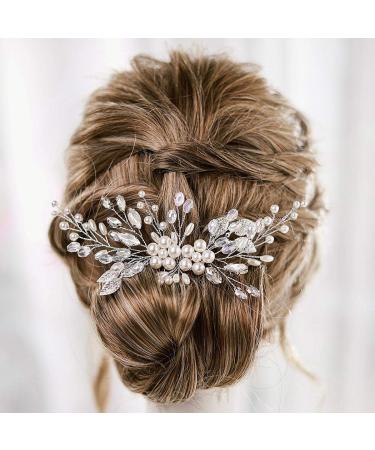 Latious Pearl Bride Wedding Hair Comb - Silver Crystal Bridal Hair Piece - Buy Online on GoSupps.com
