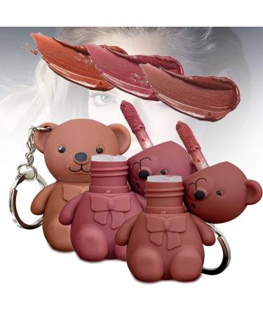 behound 2 en 1 Key Chain Bear Lipstic Keychain Bear Lipsticks Long Lasting Lip Gloss Keychain 2023 New Keychain Cute Bear Beauty Makeup (01+04+06)