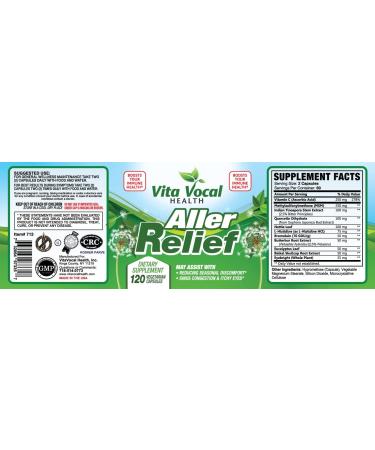 Vitavocal Aller Relief - Fast Acting Allergy Supplement for Sinus & Nasal Discomfort - Immune Boost with Quercetin, Bromelain & Nettle Leaf - 120 Vcaps - Buy Online on GoSupps.com