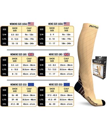 Physix Gear Compression Socks (20-30 mmHg) - Graduated Athletic Fit for Men & Women - Boost Stamina and Recovery - L-XL Nude - Buy Online on GoSupps.com