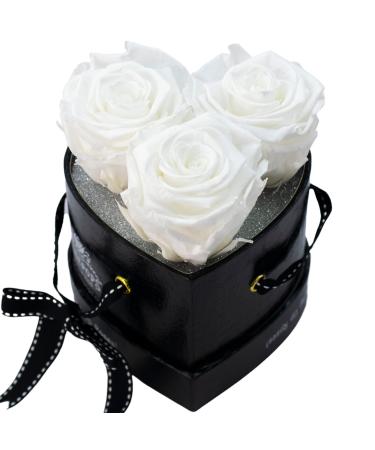 ROSEPOPS Pop-Up Three Preserved Real Roses - Three Scented Blooms Last One Year or Longer - Black Mock Croc Heart Shape Box (Marshmallow Fluff Roses) Marshmallow Fluff Black Croc