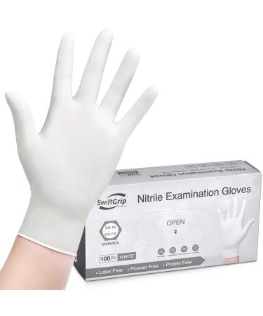 SwiftGrip Disposable Nitrile Exam Gloves 3-mil Small Box of 100 White Nitrile Gloves Disposable Latex Free for Medical Cleaning Cooking & Esthetician Food-Safe Powder-Free Non-Sterile Small 100