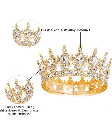 Queen Crown Rhinestone Wedding Tiara - Gold & White Costume Party Accessories | Princess Birthday & Bridal Crowns - Buy Online on GoSupps.com